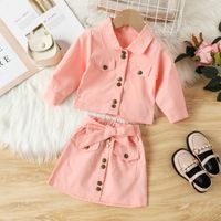 Fashion Solid Color Cotton Girls Clothing Sets sku image 16