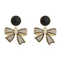 Fashion Bow Knot Alloy Inlay Artificial Pearls Rhinestones Women's Drop Earrings 1 Pair main image 2