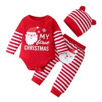 Christmas Fashion Stripe Printing 100% Cotton Boys Clothing Sets main image 4