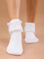 Frau Einfacher Stil Einfarbig Baumwolle Spitze Ankle Socken main image 4