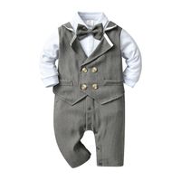 Formal Solid Color Bowknot Cotton Baby Rompers main image 5