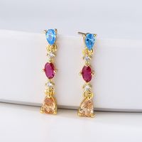 Fashion Water Droplets Heart Shape Copper Gold Plated Zircon Drop Earrings 1 Pair main image 2