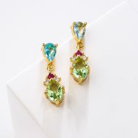 Fashion Water Droplets Heart Shape Copper Gold Plated Zircon Drop Earrings 1 Pair main image 4