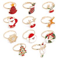 Moda Árbol De Navidad Papá Noel Aleación Esmalte Mujeres Anillo Abierto main image 1