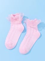 Women's Simple Style Solid Color Cotton Lace Ankle Socks 2 Pieces sku image 1