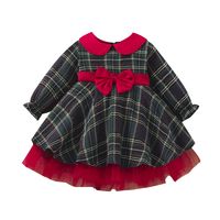 Christmas Princess Color Block Bow Knot Cotton Girls Dresses sku image 2