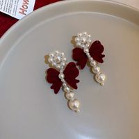 1 Pair Sweet Flower Bow Knot Flocking Inlay Rhinestones Women's Drop Earrings sku image 18