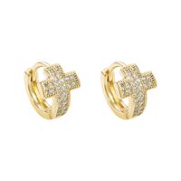 Fashion Cross Copper Gold Plated Zircon Hoop Earrings 1 Pair main image 2