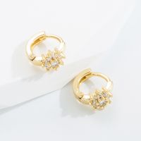 Fashion Cross Copper Gold Plated Zircon Hoop Earrings 1 Pair main image 4