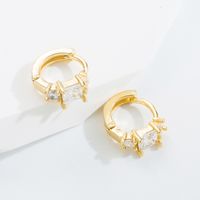 Fashion Cross Copper Gold Plated Zircon Hoop Earrings 1 Pair main image 5