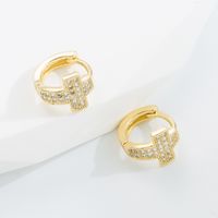 Fashion Cross Copper Gold Plated Zircon Hoop Earrings 1 Pair sku image 3