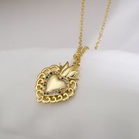 Fashion Cross Heart Shape Crown Copper Gold Plated Zircon Pendant Necklace 1 Piece main image 2