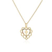 Fashion Cross Heart Shape Crown Copper Gold Plated Zircon Pendant Necklace 1 Piece sku image 1