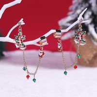 Fashion Santa Claus Elk Alloy Enamel Chain Rhinestones Women's Ear Clips 1 Pair main image 4