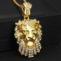 Fashion Lion Alloy Luminous Plating Inlay Rhinestones Men's Pendant Necklace 1 Piece main image 4