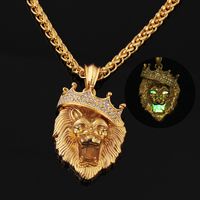 Fashion Lion Alloy Luminous Plating Inlay Rhinestones Men's Pendant Necklace 1 Piece main image 3