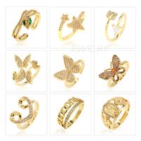 Fashion Star Snake Butterfly Copper Gold Plated Zircon Open Ring 1 Piece main image 1