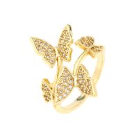 Fashion Star Snake Butterfly Copper Gold Plated Zircon Open Ring 1 Piece main image 7
