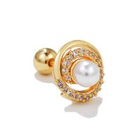 Fashion Heart Shape Copper Plating Inlay Artificial Pearls Zircon Ear Studs 1 Piece sku image 19