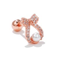 Fashion Heart Shape Copper Plating Inlay Artificial Pearls Zircon Ear Studs 1 Piece sku image 27