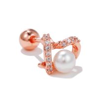 Fashion Heart Shape Copper Plating Inlay Artificial Pearls Zircon Ear Studs 1 Piece sku image 30