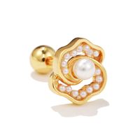 Fashion Heart Shape Copper Plating Inlay Artificial Pearls Zircon Ear Studs 1 Piece sku image 22