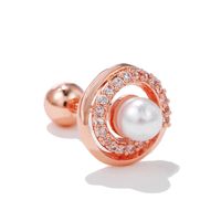 Fashion Heart Shape Copper Plating Inlay Artificial Pearls Zircon Ear Studs 1 Piece sku image 21