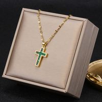 Fashion Cross Stainless Steel Plating Inlay Zircon Pendant Necklace 1 Piece sku image 41