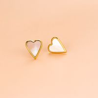 Wholesale Fashion Heart Shape Stainless Steel Gold Plated Shell Earrings Necklace sku image 3