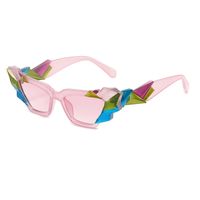 Retro Color Block Ac Cat Eye Rhinestone Full Frame Women's Sunglasses sku image 2