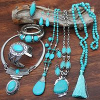 Ethnic Style Round Metal Inlay Turquoise Women's Jewelry Set main image 1