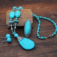 Ethnic Style Round Metal Inlay Turquoise Women's Jewelry Set main image 4