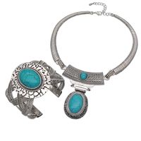 Ethnic Style Round Metal Inlay Turquoise Women's Jewelry Set main image 5