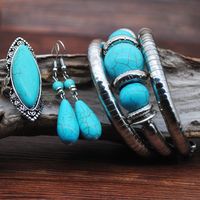 Ethnic Style Round Metal Inlay Turquoise Women's Jewelry Set sku image 3