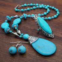 Ethnic Style Round Metal Inlay Turquoise Women's Jewelry Set sku image 4