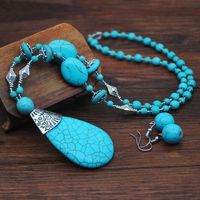 Ethnic Style Round Metal Inlay Turquoise Women's Jewelry Set sku image 1