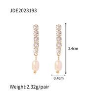 1 Pair Fashion Geometric Stainless Steel Asymmetrical Plating Freshwater Pearl Earrings sku image 1