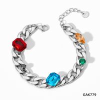 Fashion Geometric Stainless Steel Rhinestones Bracelets Necklace 1 Piece sku image 1