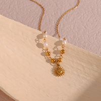 Retro Sun Stainless Steel Plating Pearl Pendant Necklace main image 4
