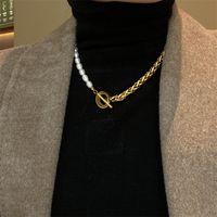 Fashion Cross Heart Shape Titanium Steel Pearl Chain Necklace 1 Piece main image 5