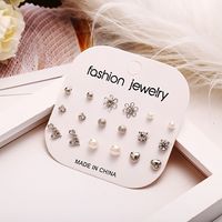 Simple Style Geometric Alloy Inlay Artificial Pearls Rhinestones Unisex Earrings 9 Pairs main image 4