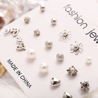 Simple Style Geometric Alloy Inlay Artificial Pearls Rhinestones Unisex Earrings 9 Pairs main image 5