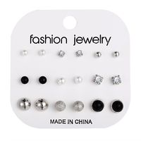 Simple Style Geometric Alloy Inlay Artificial Pearls Rhinestones Unisex Earrings 9 Pairs sku image 2