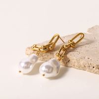 Fashion Geometric Stainless Steel Gold Plated Pearl Drop Earrings 1 Pair main image 4