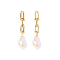Fashion Geometric Stainless Steel Gold Plated Pearl Drop Earrings 1 Pair main image 5