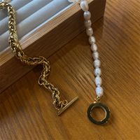 Fashion Cross Heart Shape Titanium Steel Pearl Chain Necklace 1 Piece sku image 2