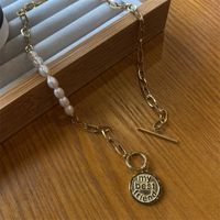 Fashion Cross Heart Shape Titanium Steel Pearl Chain Necklace 1 Piece sku image 1