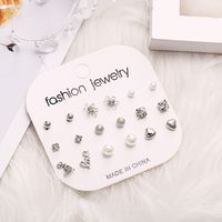 Simple Style Geometric Alloy Inlay Artificial Pearls Rhinestones Unisex Earrings 9 Pairs main image 2