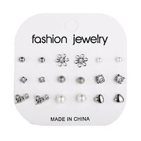 Simple Style Geometric Alloy Inlay Artificial Pearls Rhinestones Unisex Earrings 9 Pairs main image 3