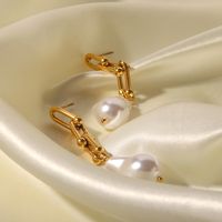 Fashion Geometric Stainless Steel Gold Plated Pearl Drop Earrings 1 Pair main image 3